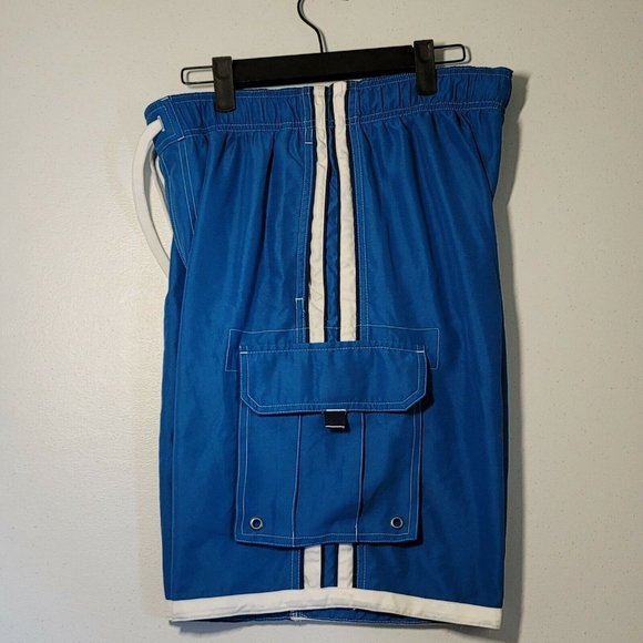 Sonoma Life Style Mens Board Shorts Blue & White Stripes Big Pockets Size Med - Picture 4 of 5